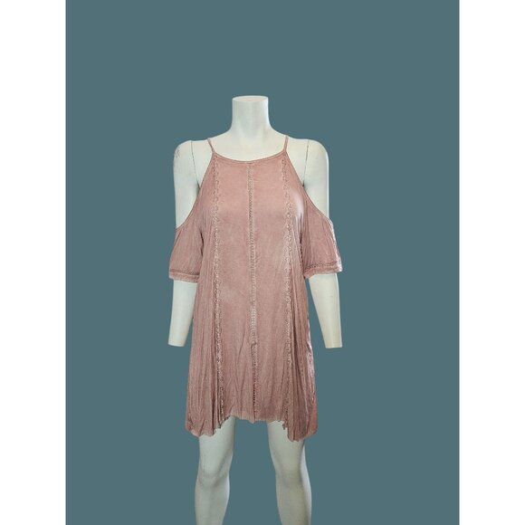 2/$35 POL Pink Cold Shoulder Lace-Trim Tunic/Dress Women S Lightweight & Flowy - Picture 1 of 7